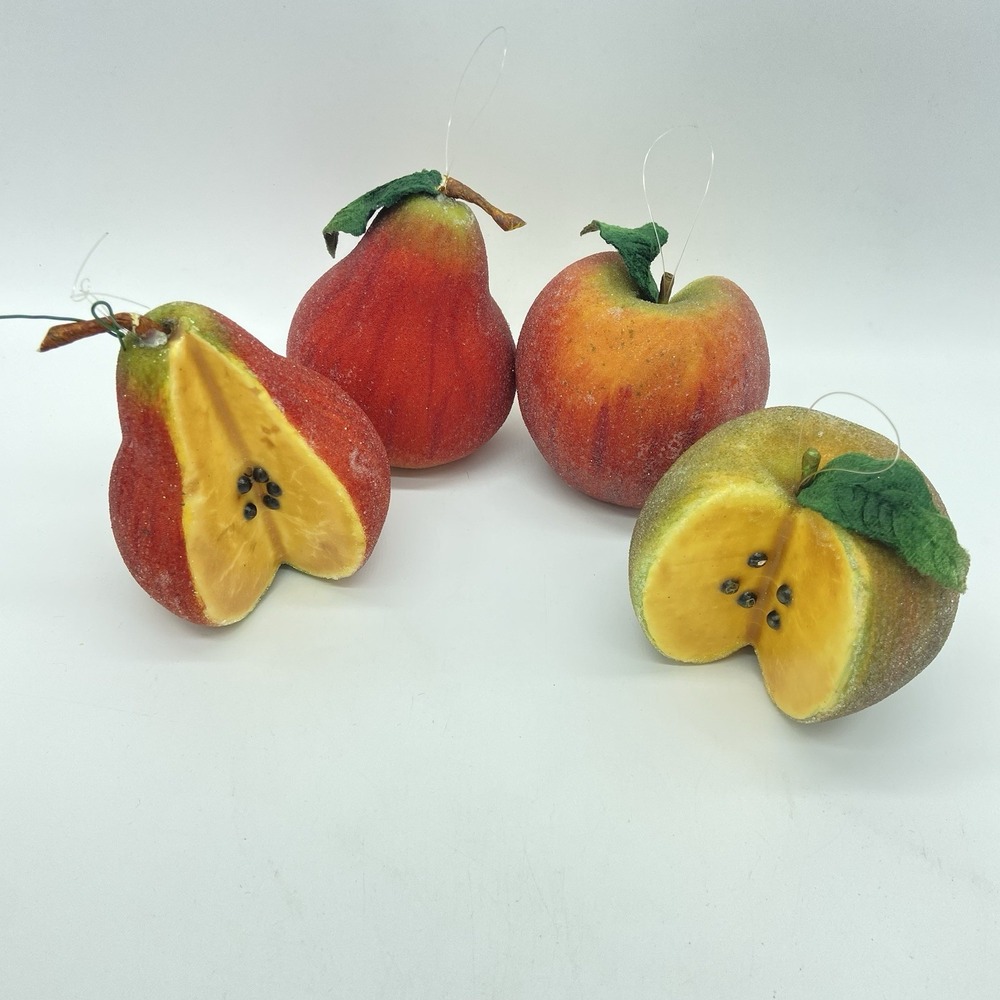 Sugared Fruit Faux‎ Pears Apples Set Of 4 Ornaments Cottagecore Kitchen Decor